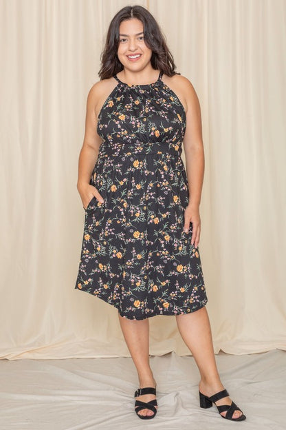 Plus Floral Halter Top Midi Dress