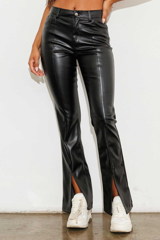 Vegan Leather Front Slit Bootcut