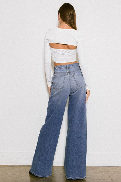 High Rise Center Line Wide Jeans