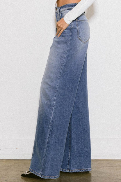 High Rise Center Line Wide Jeans