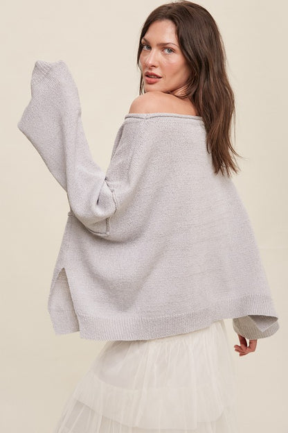 Light Weight Wide Neck Crop Pullover Knit Sweater