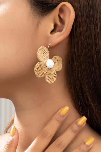 Raffia straw flower earrings