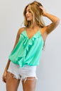 Solid V-Neck Sleeveless Ruffle Top