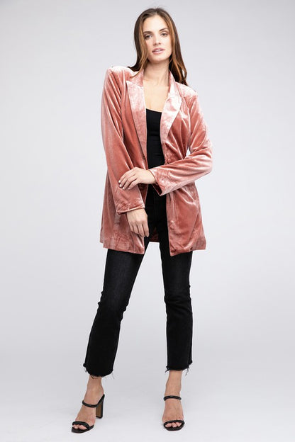 Shiny Velvet Peak Lapel Single Blazer