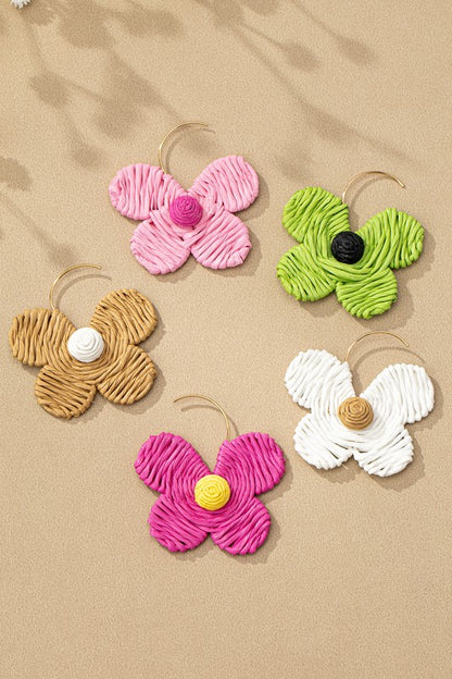 Raffia straw flower earrings