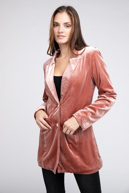 Shiny Velvet Peak Lapel Single Blazer